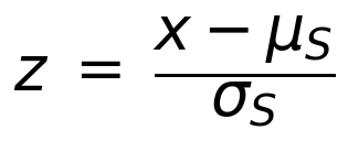 Equation: z = (x - mu_S) / sigma_S
